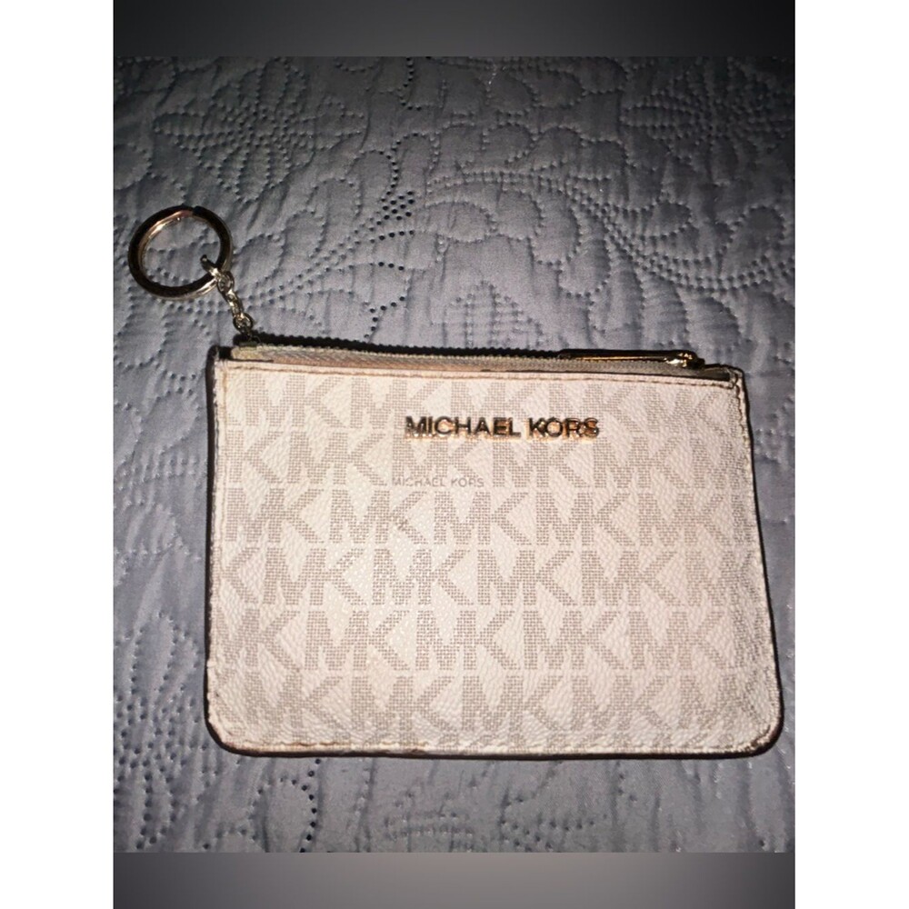 Michael Kors Tan and Gold Logo Zip Key Pouch